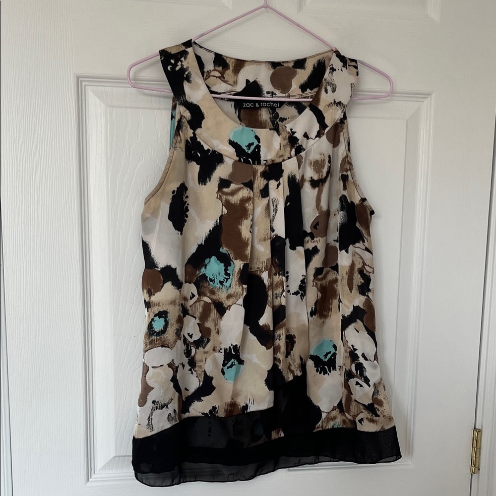 Women's Sleeveless Abstract Top - Black, Brown, Teal